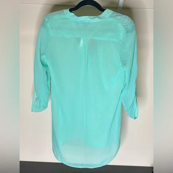 Roll Sleeve Rhinestone Top - Picture 3 of 6